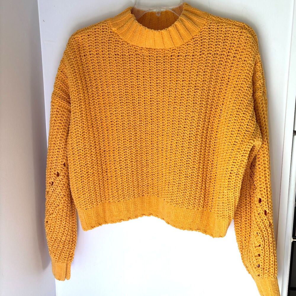 Hollister Loose Knit Cable Soft Chenille High Neck Crop Sweater Ladies XS #19